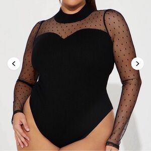 Fashion Nova Sheer Dot Mesh Black Bodysuit 3x